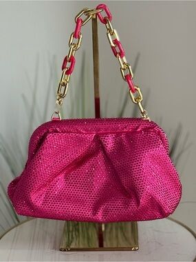 Hot Pink Rhinestone Chain-Handle Women's Bag